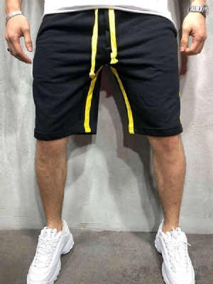 Lace-up Straight Stripe Mid Waist Casual Shorts For Menn