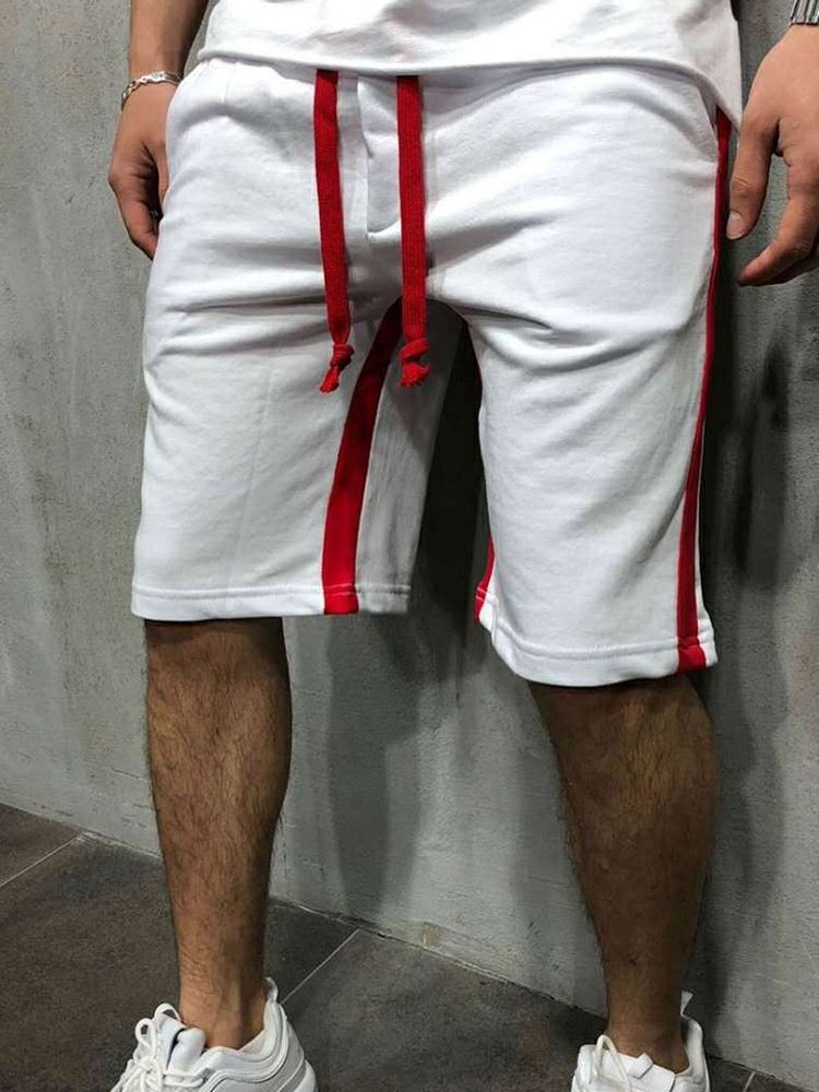 Lace-up Straight Stripe Mid Waist Casual Shorts For Menn