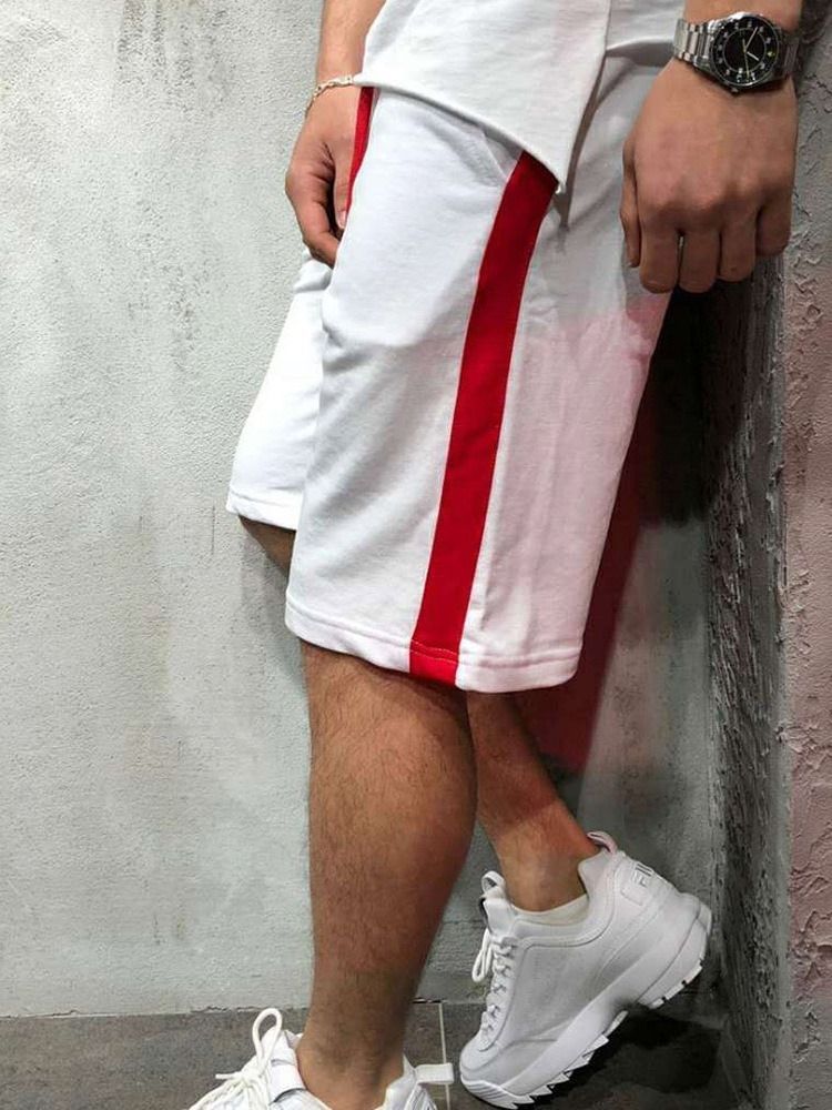 Lace-up Straight Stripe Mid Waist Casual Shorts For Menn