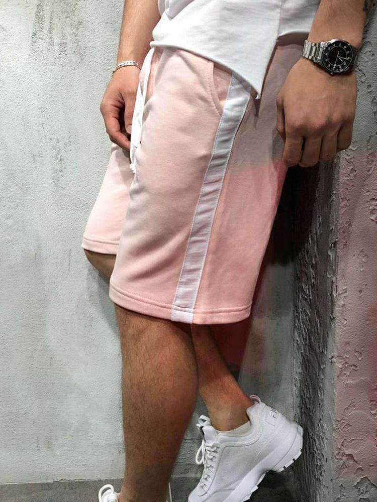 Lace-up Straight Stripe Mid Waist Casual Shorts For Menn