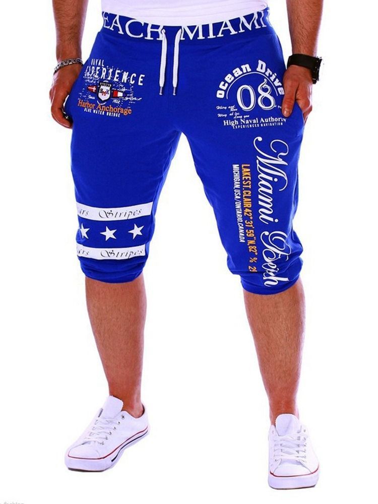 Letter Straight Print Mid Waist Casual Shorts For Menn