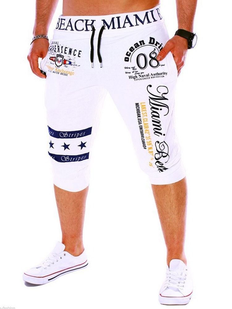 Letter Straight Print Mid Waist Casual Shorts For Menn