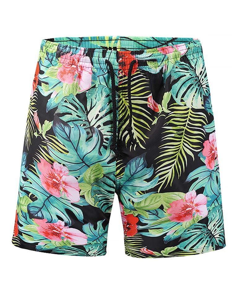 Loose Plant Mid Waist Mens Beach Shorts