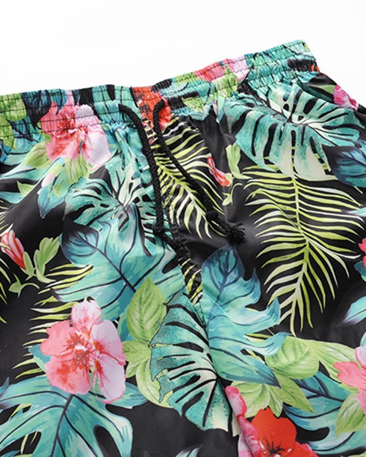 Loose Plant Mid Waist Mens Beach Shorts