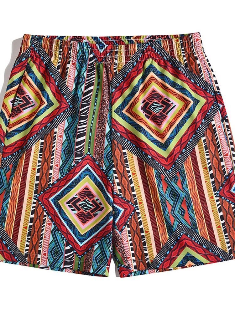 Loose Print Menns Casual Elastiske Shorts