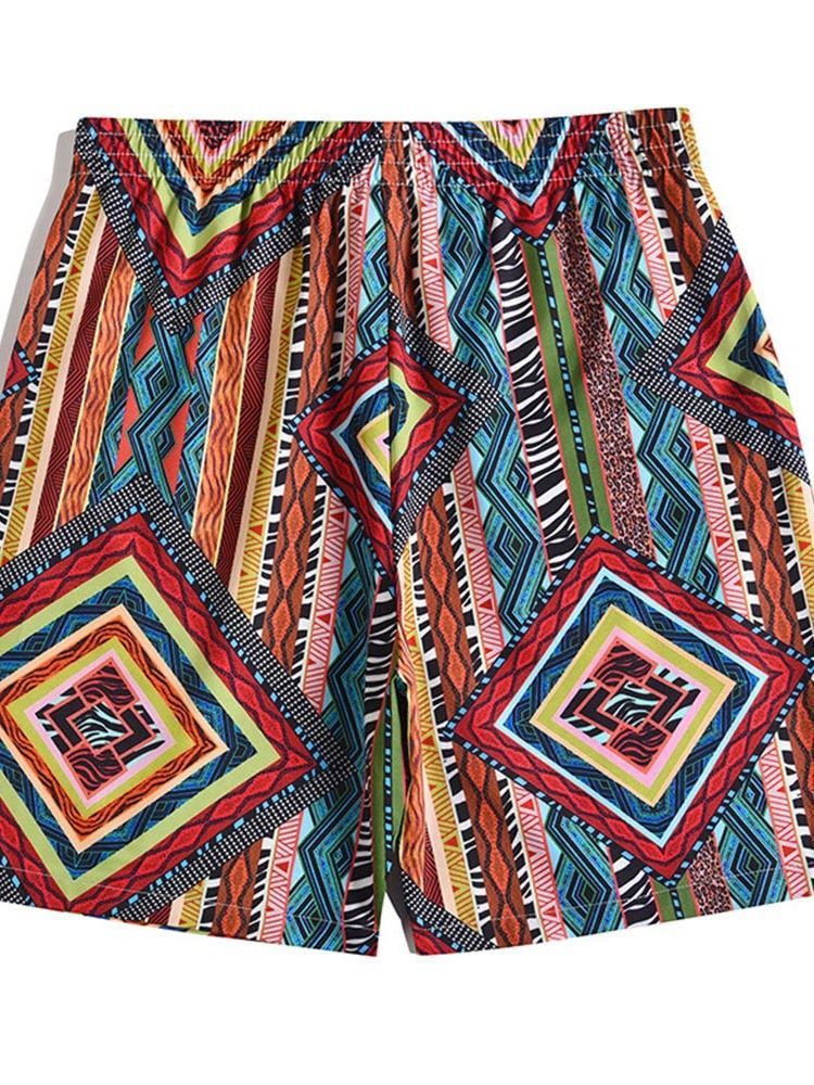 Loose Print Menns Casual Elastiske Shorts