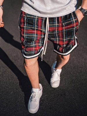 Plaid Loose Casual Lace-up Shorts For Menn