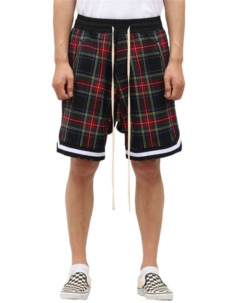 Plaid Loose Casual Lace-up Shorts For Menn