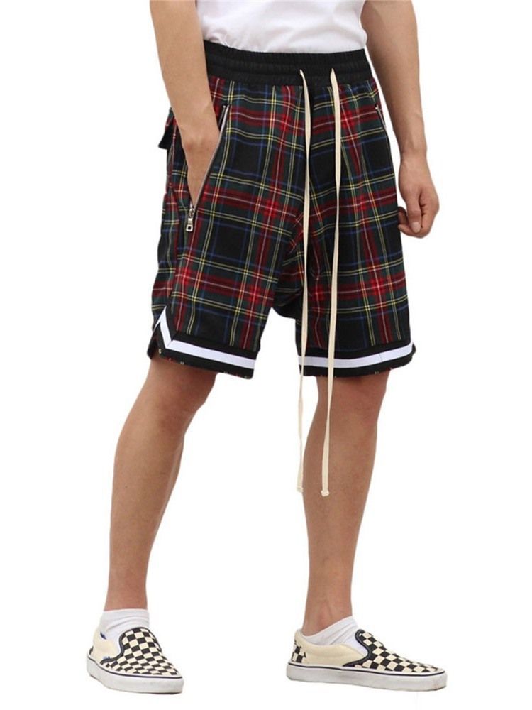 Plaid Loose Casual Lace-up Shorts For Menn