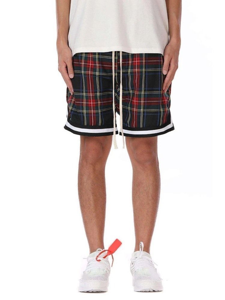 Plaid Loose Casual Lace-up Shorts For Menn