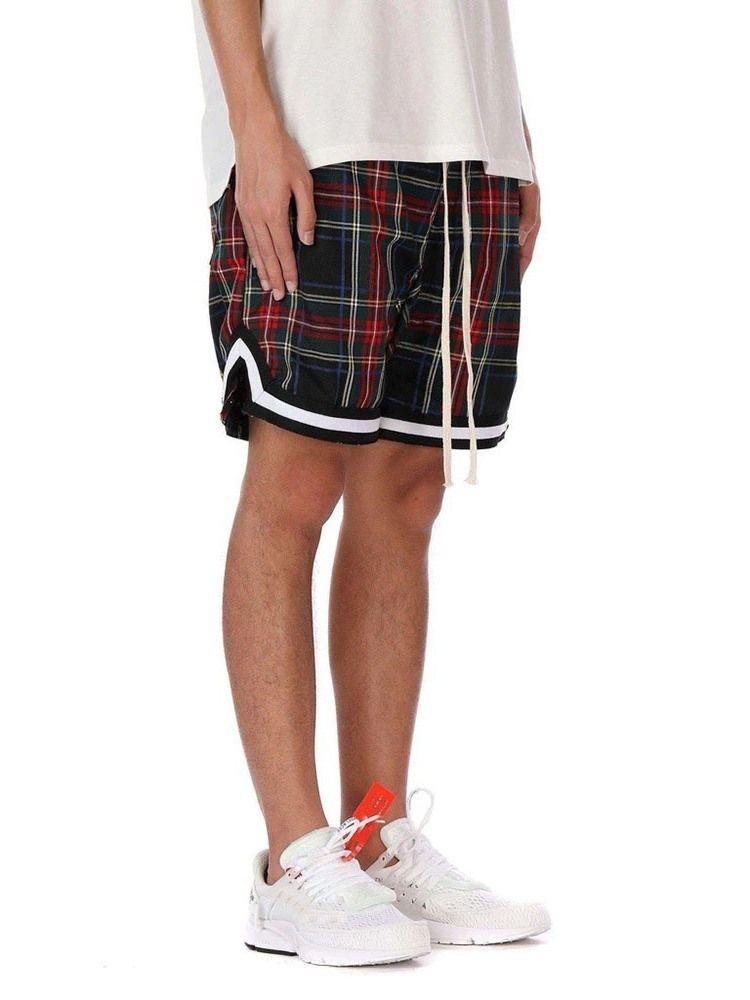 Plaid Loose Casual Lace-up Shorts For Menn