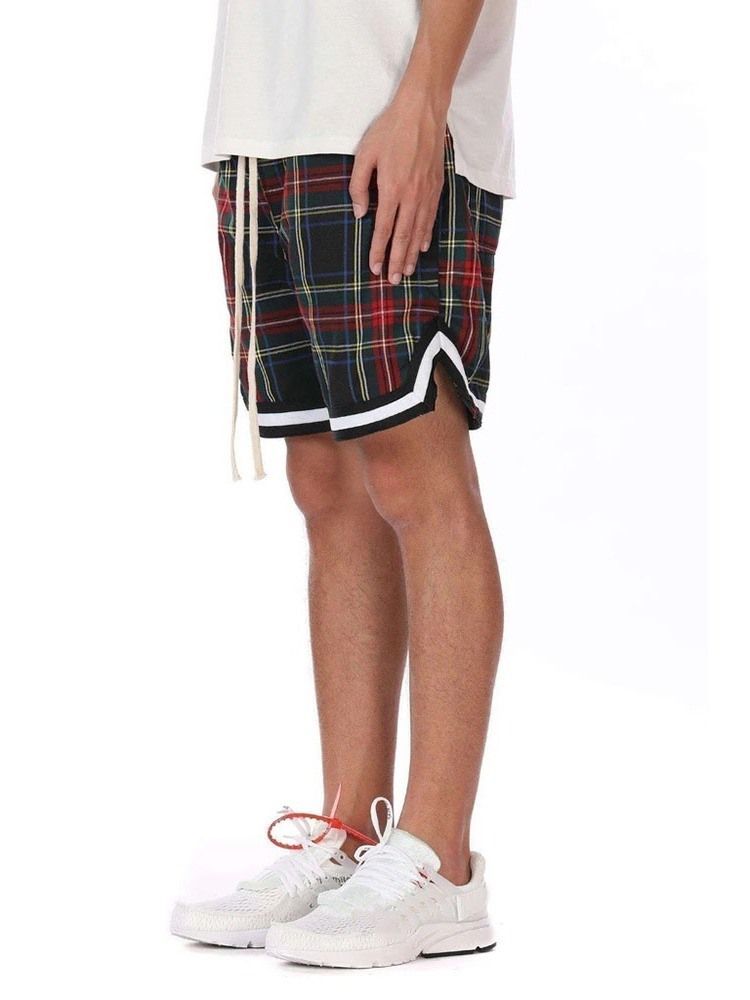 Plaid Loose Casual Lace-up Shorts For Menn