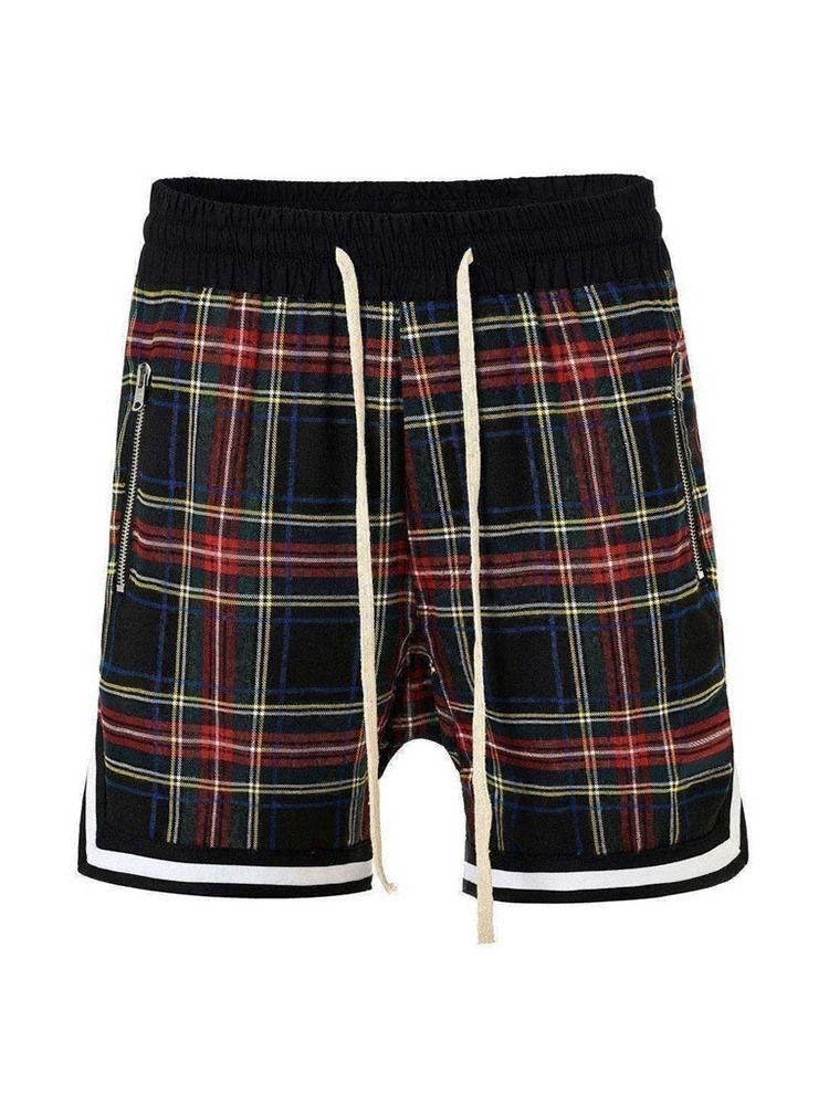 Plaid Loose Casual Lace-up Shorts For Menn