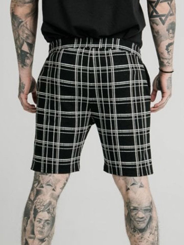 Plaid Pocket Elastics Casual Shorts For Menn