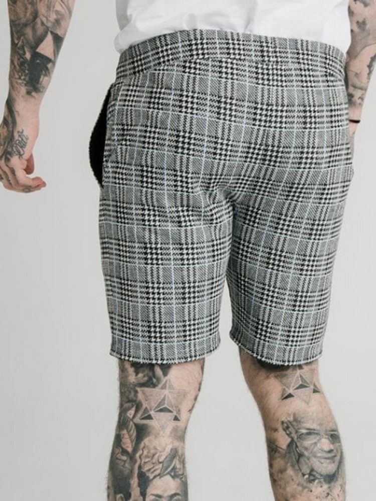 Plaid Pocket Elastics Casual Shorts For Menn