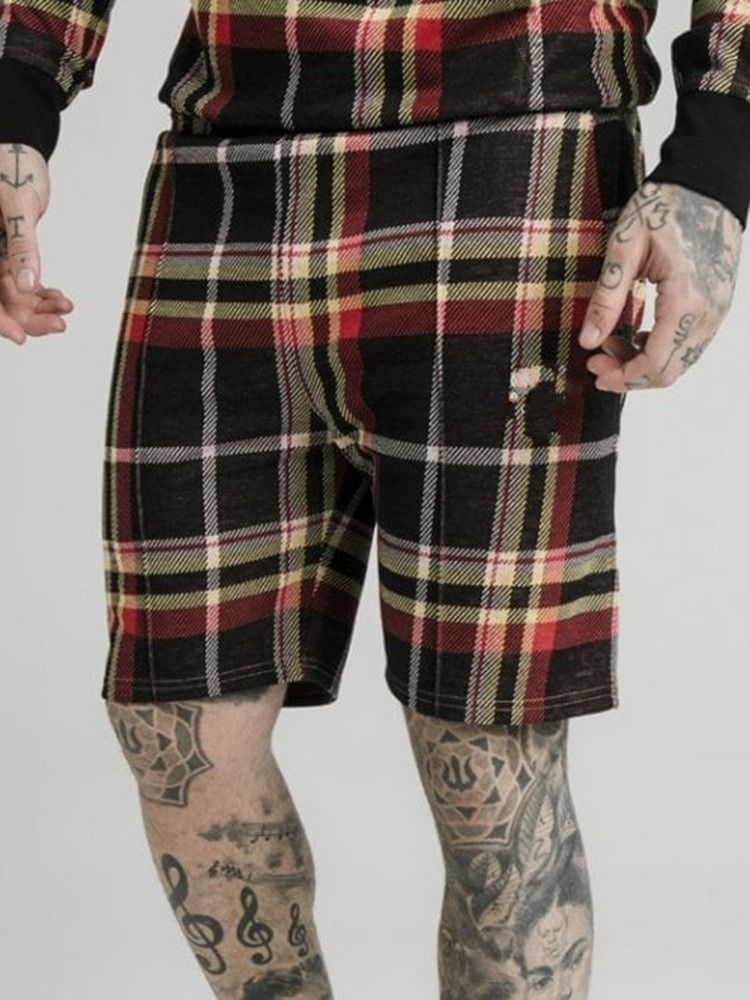 Plaid Pocket Elastics Casual Shorts For Menn