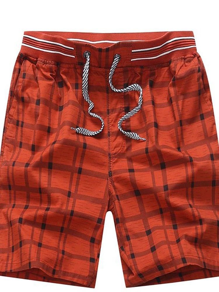 Plaid Straight Mid Waist Lace-up Shorts For Menn