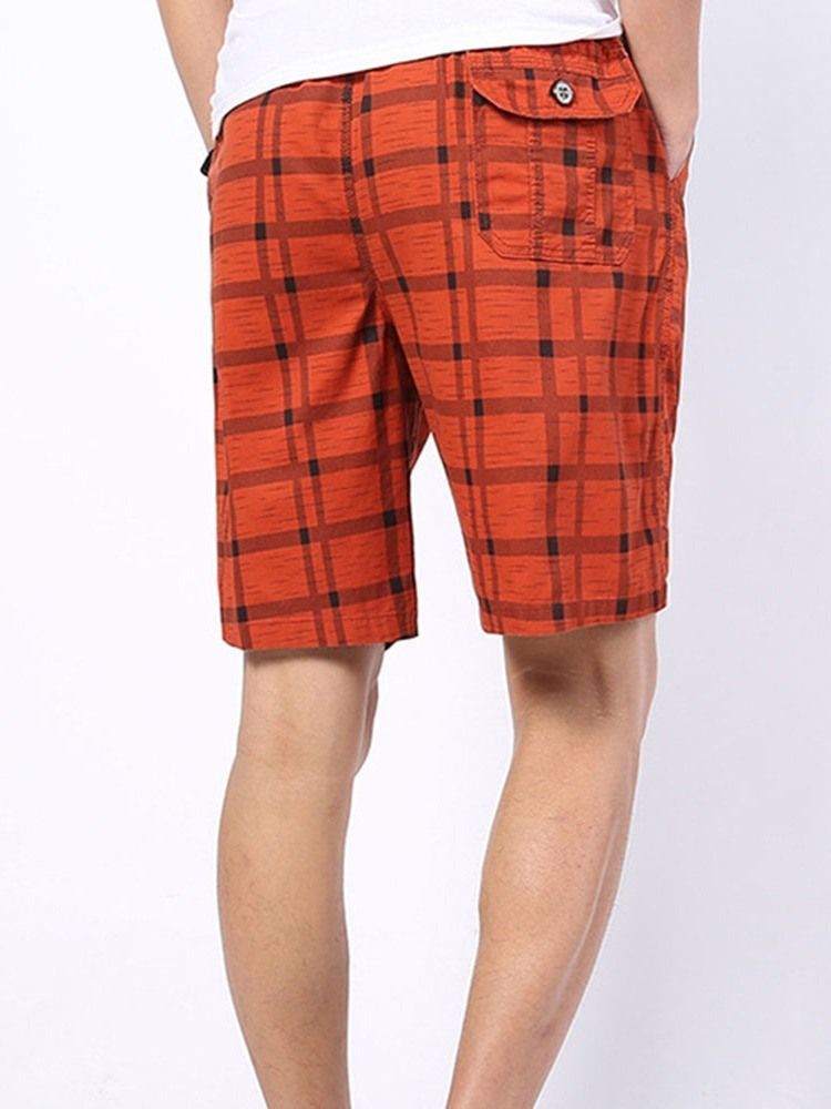 Plaid Straight Mid Waist Lace-up Shorts For Menn