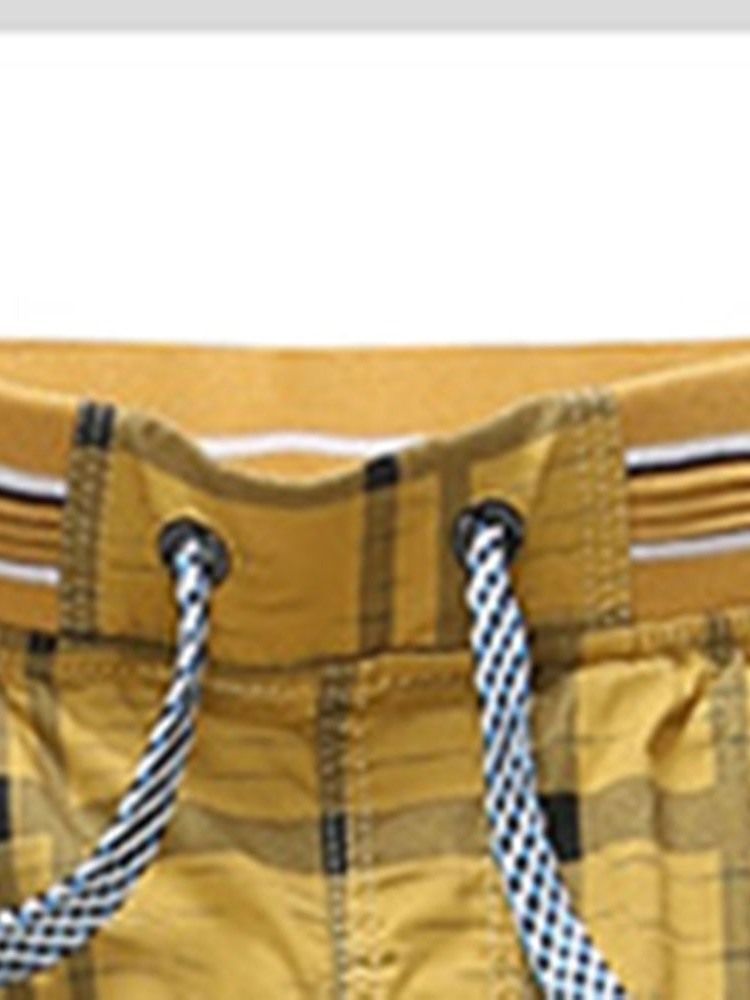 Plaid Straight Mid Waist Lace-up Shorts For Menn