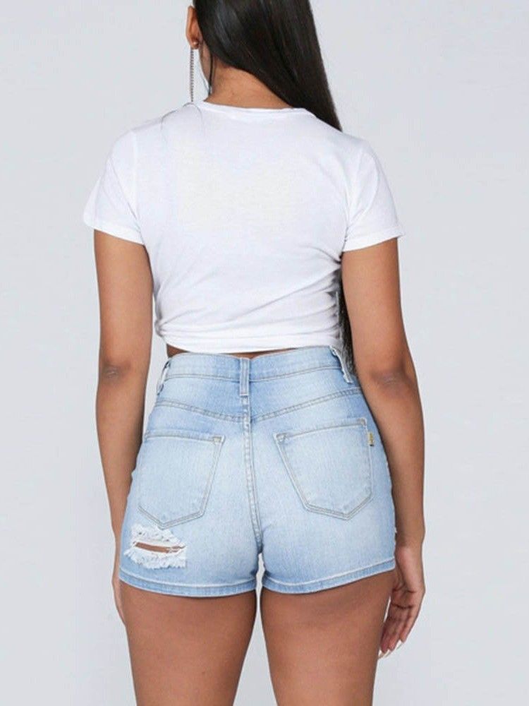 Plain Hole High Waist Skinny Dame Shorts