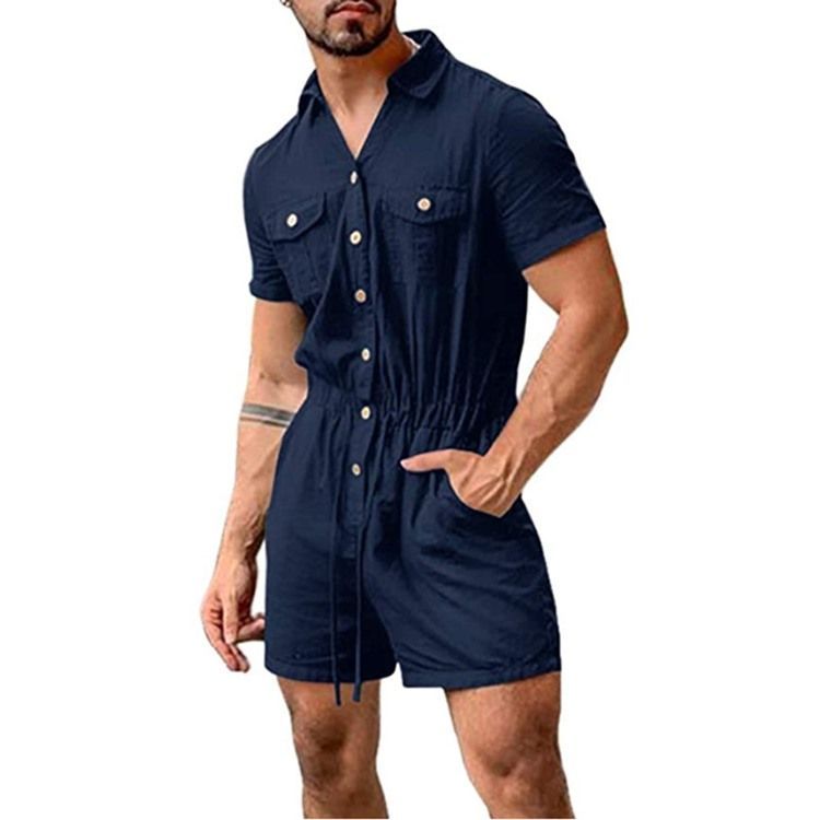 Plain Pocket Shorts For Menn Jumpsuits Overalls