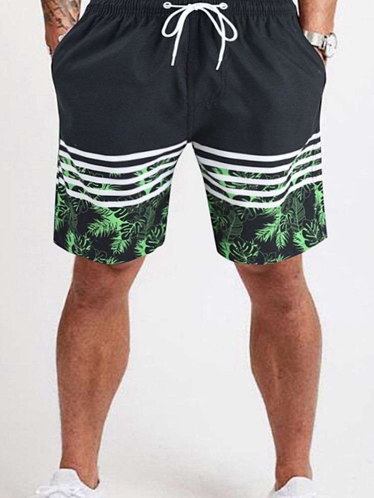 Plant Lace-up Mid Waist Casual Shorts For Menn