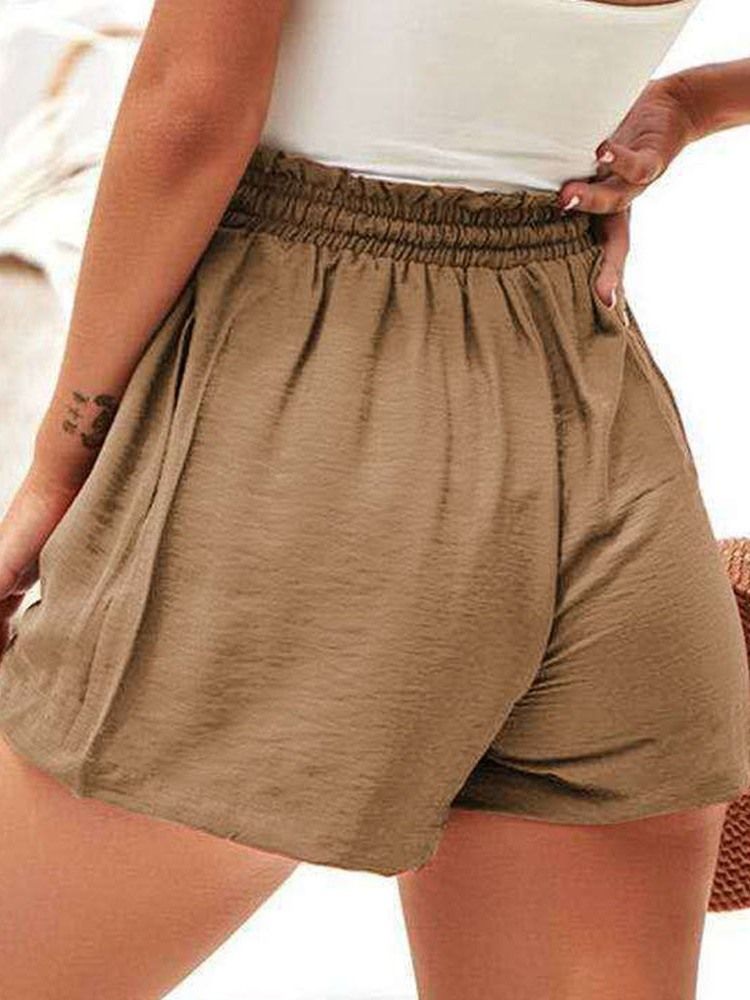 Pocket Plain Loose Lace-up Shorts For Kvinner