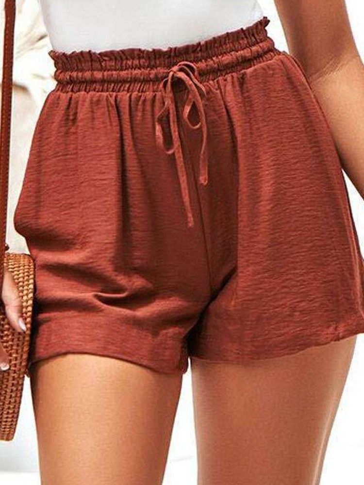 Pocket Plain Loose Lace-up Shorts For Kvinner