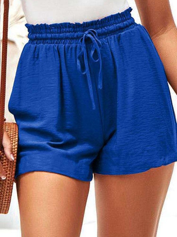 Pocket Plain Loose Lace-up Shorts For Kvinner