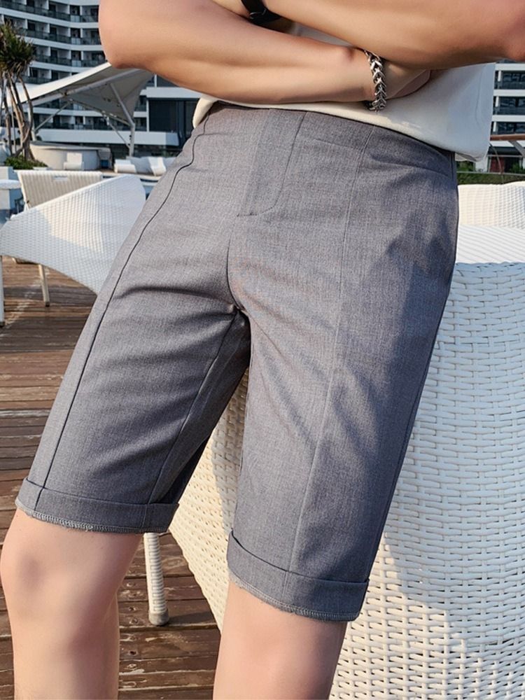 Pocket Straight Plain Glidelås Mid Midje Casual Shorts For Menn