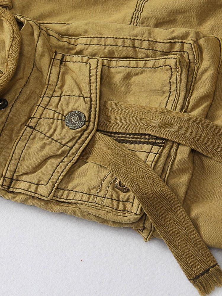 Pocket Straight Plain Mid Waist Cargo Shorts For Menn