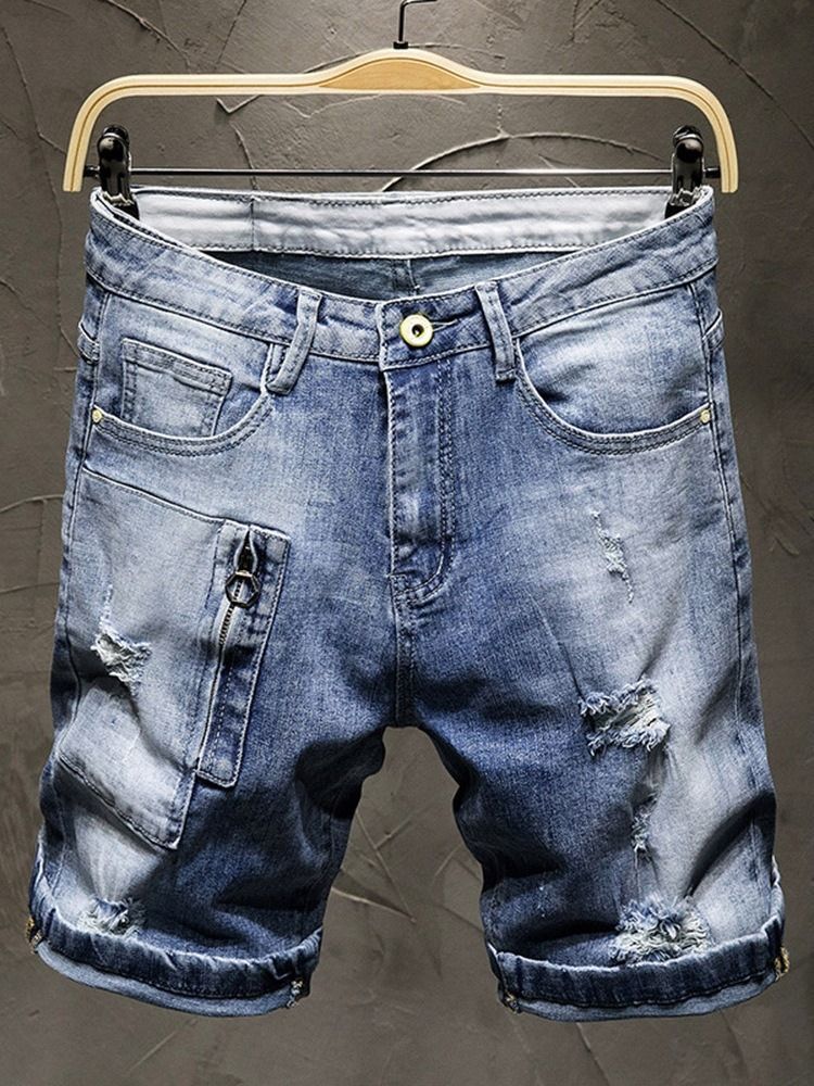 Pocket Thin Zipper Herre Denim Shorts