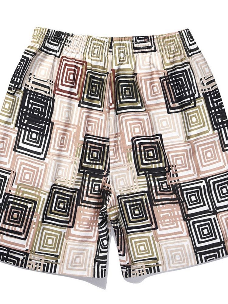 Print Geometric Beach Shorts For Menn