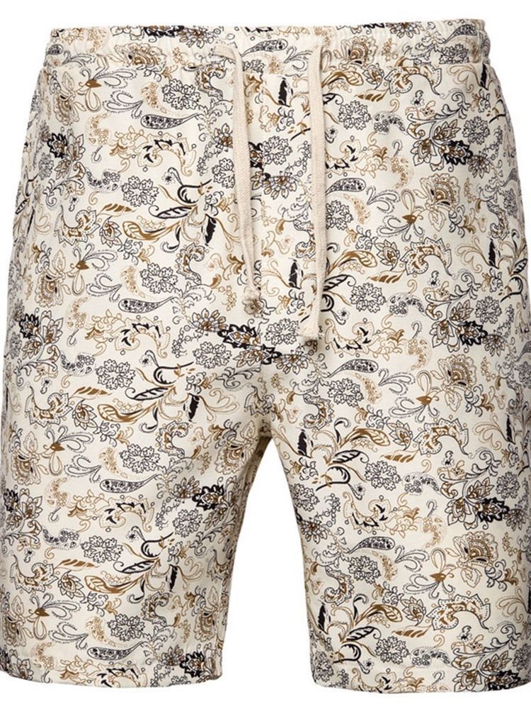 Print Straight Floral Lace-up Sports Shorts For Menn