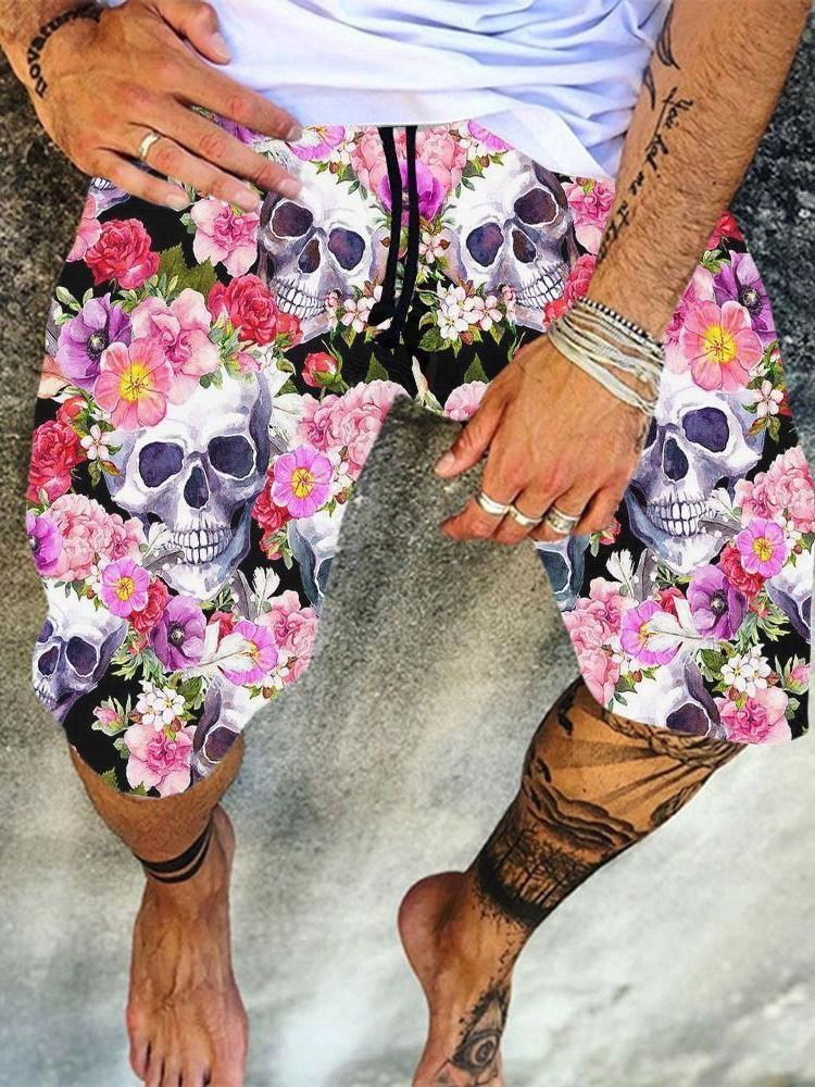 Skull Straight Print Herre Shorts For Menn