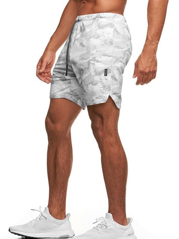 Slim Camouflage Print Casual Mid Waist Shorts For Menn