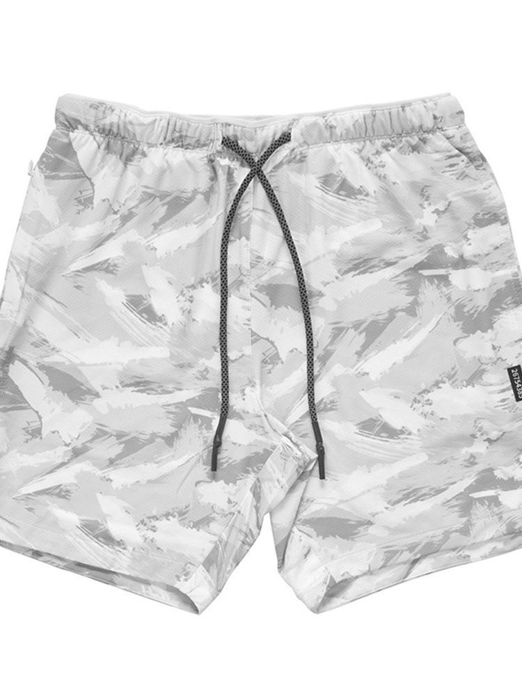 Slim Camouflage Print Casual Mid Waist Shorts For Menn