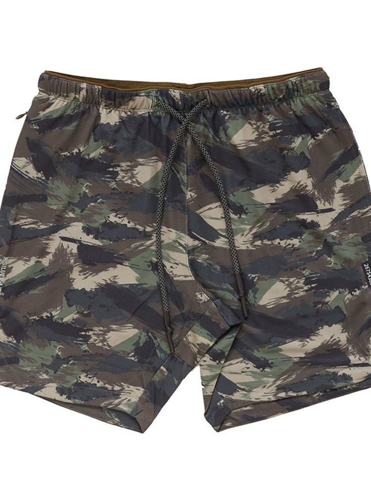 Slim Camouflage Print Casual Mid Waist Shorts For Menn