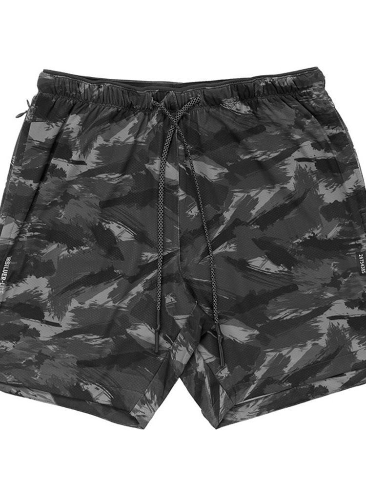 Slim Camouflage Print Casual Mid Waist Shorts For Menn