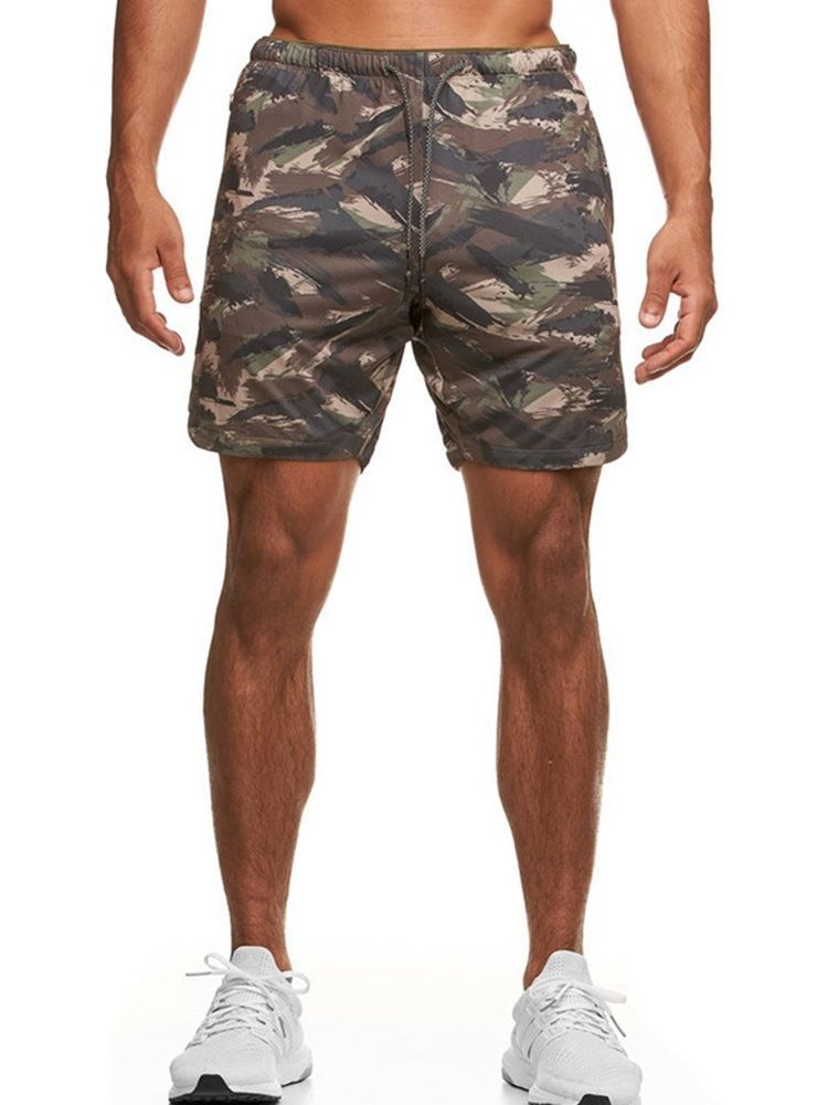 Slim Camouflage Print Casual Mid Waist Shorts For Menn