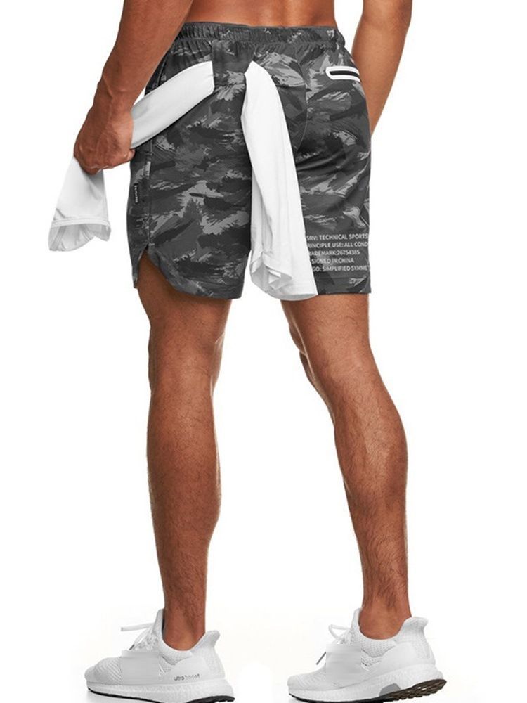 Slim Camouflage Print Casual Mid Waist Shorts For Menn