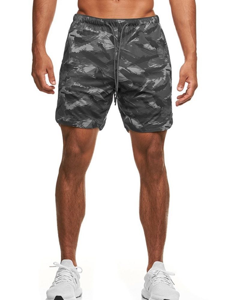 Slim Camouflage Print Casual Mid Waist Shorts For Menn