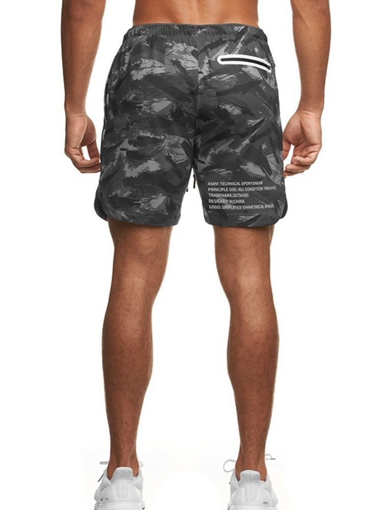 Slim Camouflage Print Casual Mid Waist Shorts For Menn