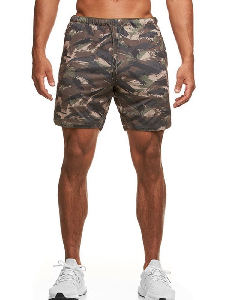 Slim Camouflage Print Casual Mid Waist Shorts For Menn