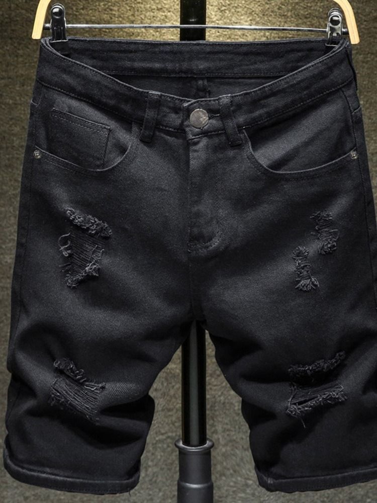 Straight Button Vanlig Glidelås Europeisk Jeansshorts For Menn