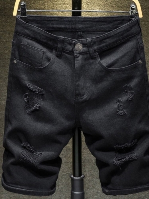 Straight Button Vanlig Glidelås Europeisk Jeansshorts For Menn