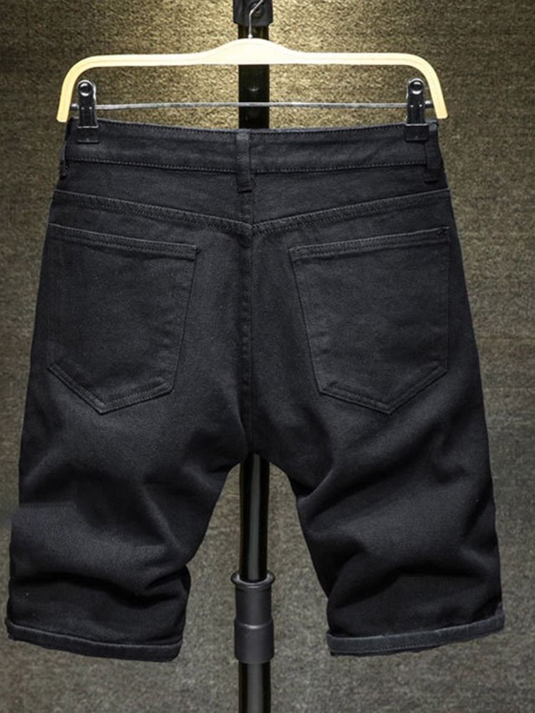 Straight Button Vanlig Glidelås Europeisk Jeansshorts For Menn