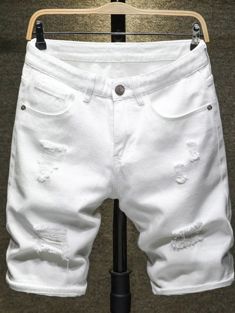 Straight Button Vanlig Glidelås Europeisk Jeansshorts For Menn