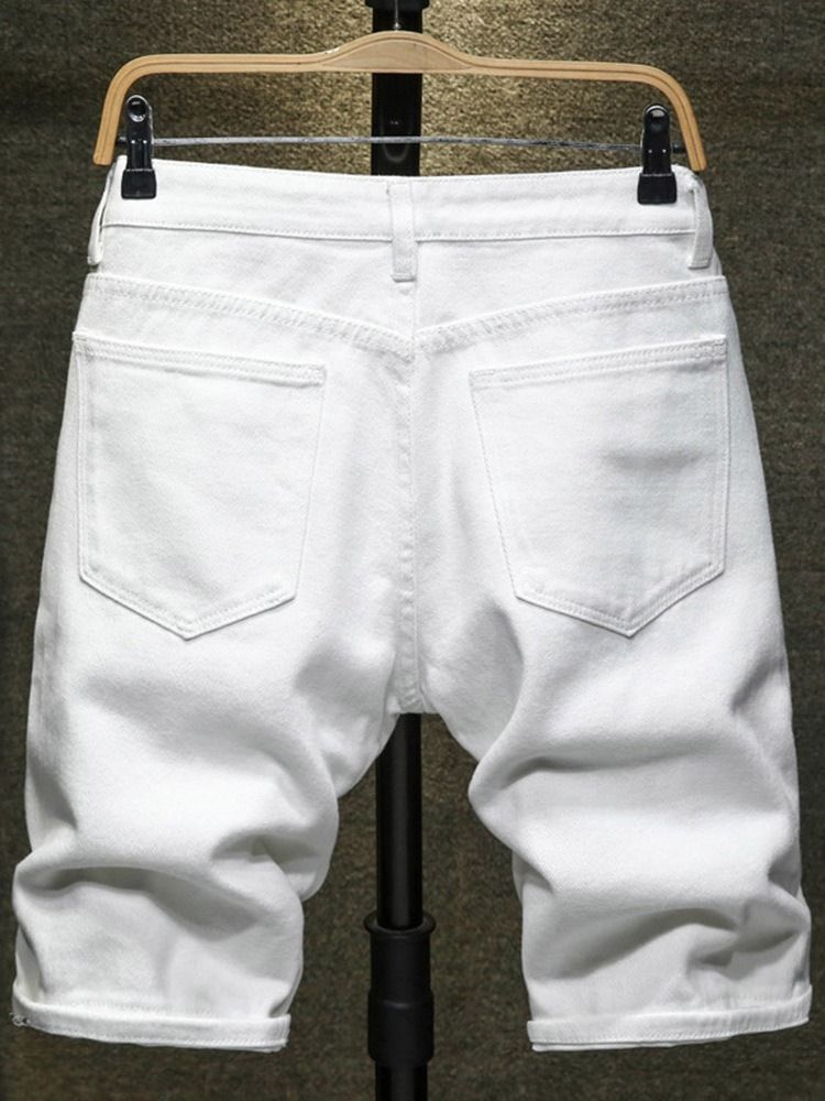 Straight Button Vanlig Glidelås Europeisk Jeansshorts For Menn