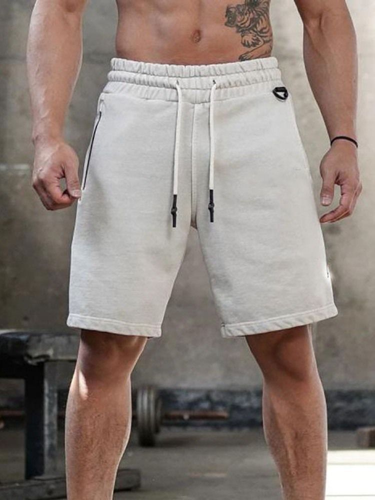 Straight Plain Lace-up Casual Shorts For Menn